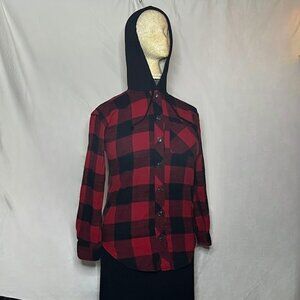 Maurices Buffalo Plaid Button Up Sherpa Hood Womens XSmall